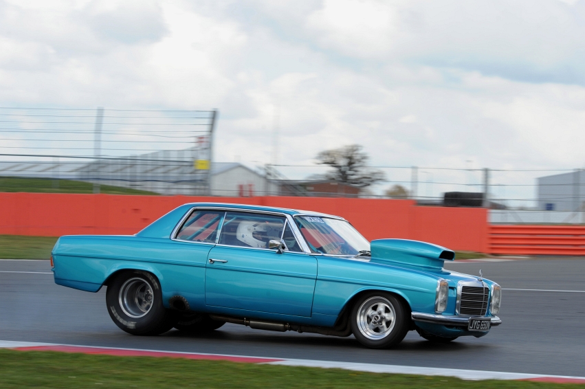 Silverstone Classic Media Day 2016, Silverstone Circuit, Northants, England. 27th April, 2016 Mercedes Funny Car Copyright Free for editorial use